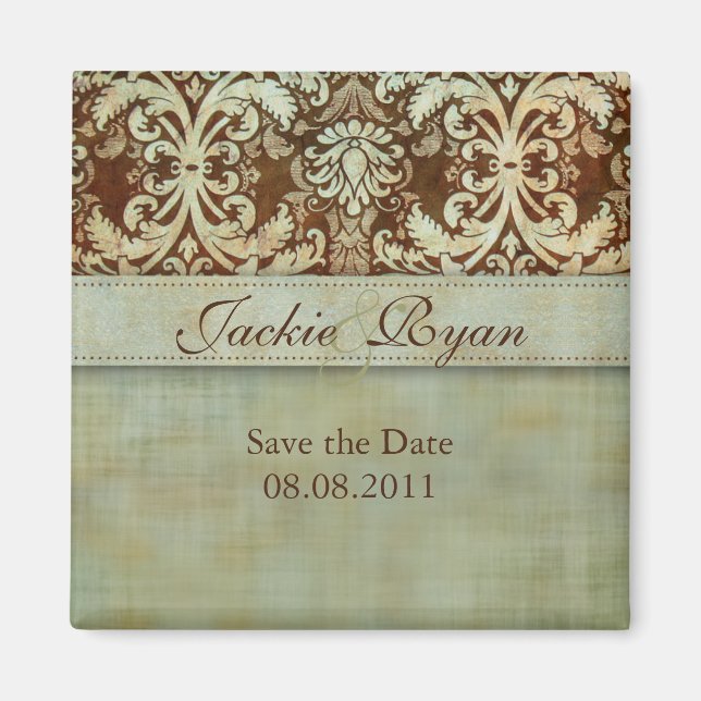 Save the Date Magnet Damask Green Vintag (Vorne)