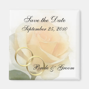 Save the Date Magnet - gelbe Rose mit Ringen