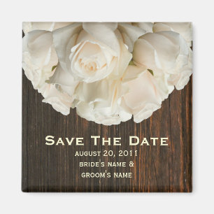 Save the Date Magnet - weiße Rosen u. Barnwood