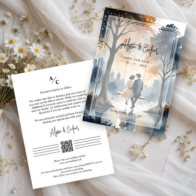 Save The Date Magnifique couple exquis Swing NY Park Mariage (Gorgeous Exquisite Couple Swinging in NY Park Wedding Save the Dates Cards.)