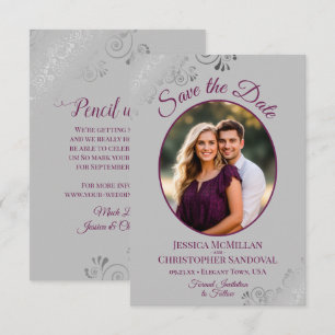 Save The Date Magnifique mariage photo gris et magenta dentelle