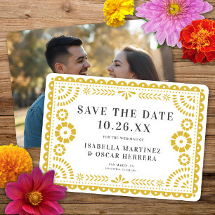 Save The Date Magnifique Papel Orné Picado Photo Mariage Jaune