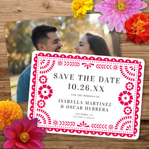Save The Date Magnifique Papel Orné Picado Photo Mariage rose
