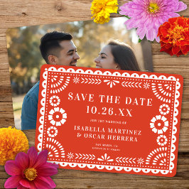 Save The Date Magnifique Papel Picado Photo Mariage rouge chaud