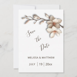Save The Date Magnolia en ivoire fleurs 3D