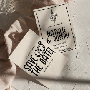 Save The Date Main Noir Rétro Tirée Mariage unique