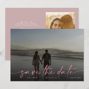 Save The Date Main rose écrite moderne Photo Blush Dusty