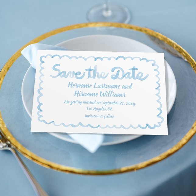 Save The Date Main Whimsical amusante Tirée Bleu clair Blanc (Créateur téléchargé)