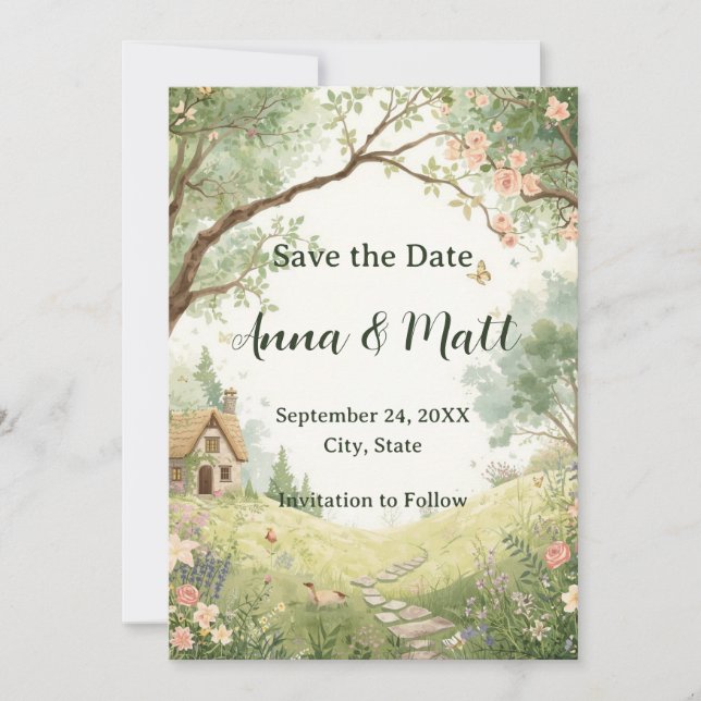 Save The Date Maison de Campagne Enregistrer la Date | Aquarelle (Devant)