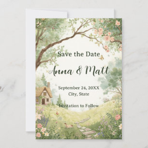 Save The Date Maison de Campagne Enregistrer la Date   Aquarelle