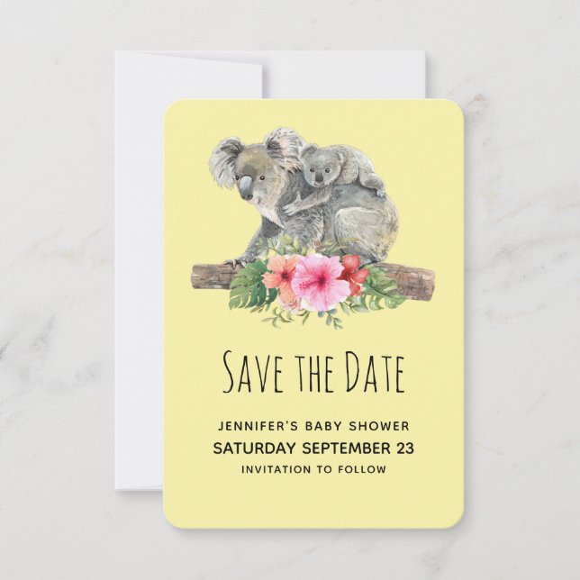 Save The Date Maman & Bébé Koala Ours Baby shower d'aquarelle mi (Devant)