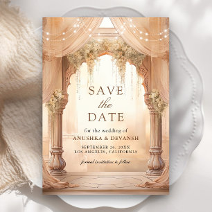 Save The Date Mandap Floral Crémeuse Indienne de Rêve pour Maria