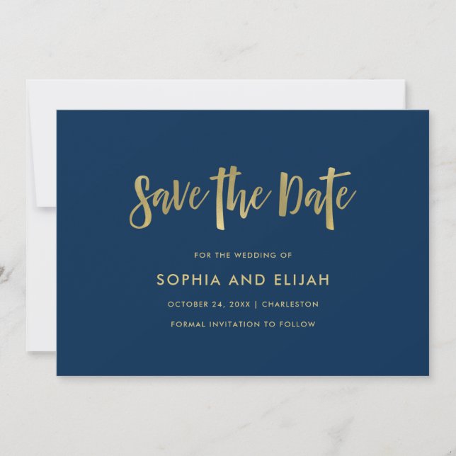 Save The Date manuscrit et moderne | Faux Gold sur Navy Blue (Devant)