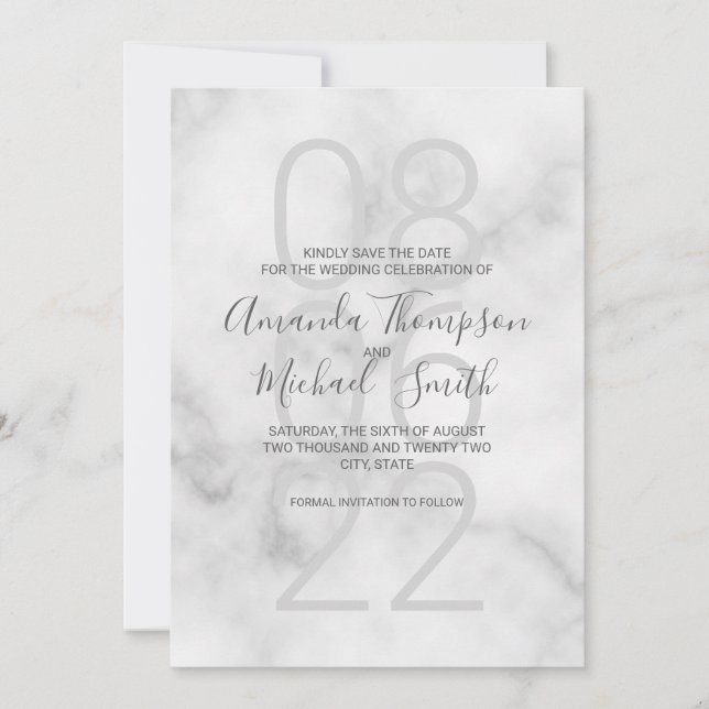 Save The Date Marbre blanc classique Mariage de script moderne (Devant)