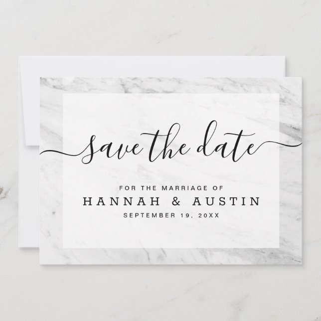 Save The Date Marbre blanc simple moderne Mariage élégant (Devant)