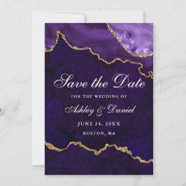 Save The Date Marbre de géode d'agate aquarelle violet or