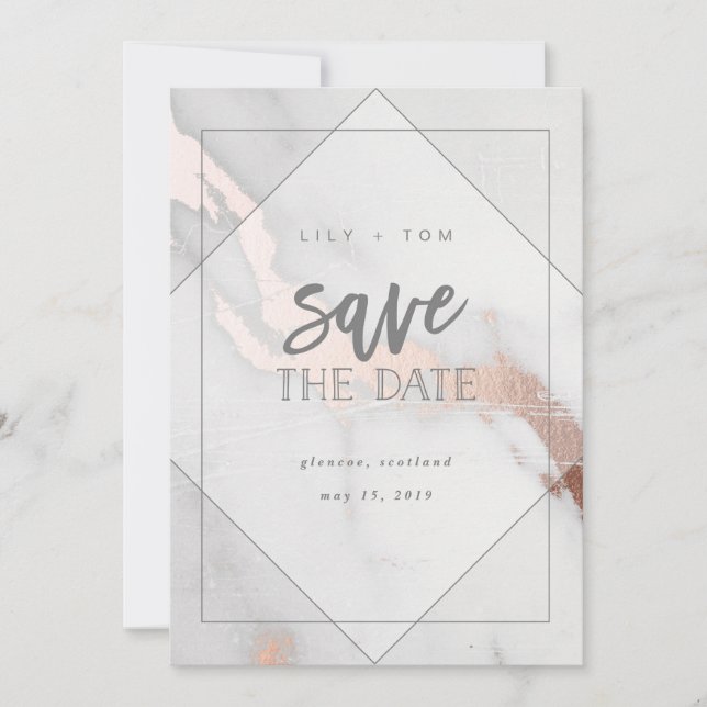 SAVE THE DATE MARBRE ET OR ROSE EFFET ENREGISTRER LA DATE (Devant)
