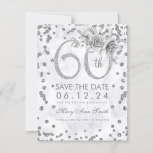 Save The Date Marbre glam en argent 60e anniversaire