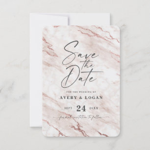 Save The Date Marbre rose chic Dusty avec huile d'or Rose Détail