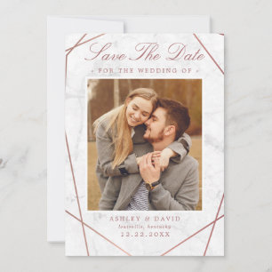 Save The Date Marbre Rose Gold Géométrique Photo Enregistrer La
