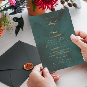 Save The Date Marbre vert Emeraude & Mariage d'eucalyptus or