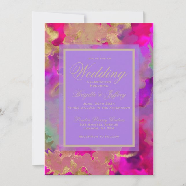 Save The Date Marbre violet, or, rose mariage personnalisé (Devant)