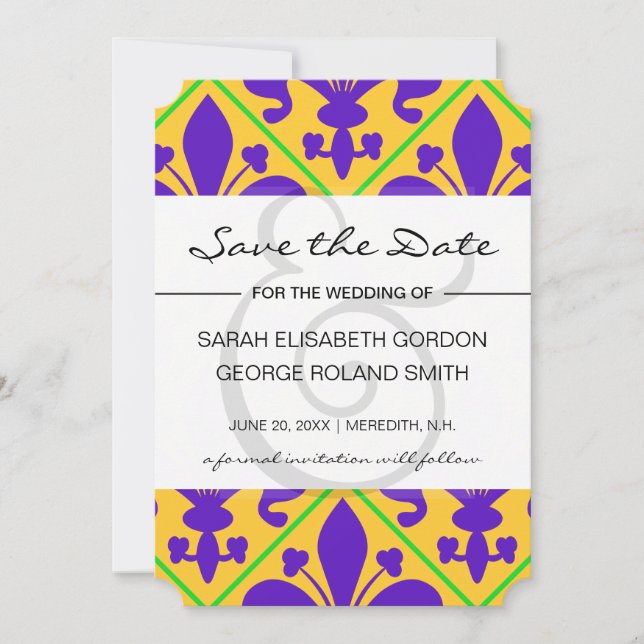 Save The Date Mardi Gras Party Nouvelle-Orléans Fleur de Lis (Devant)
