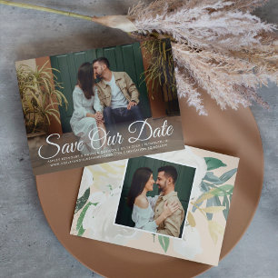Save The Date Mariage à deux photos florales blanches aquarelle