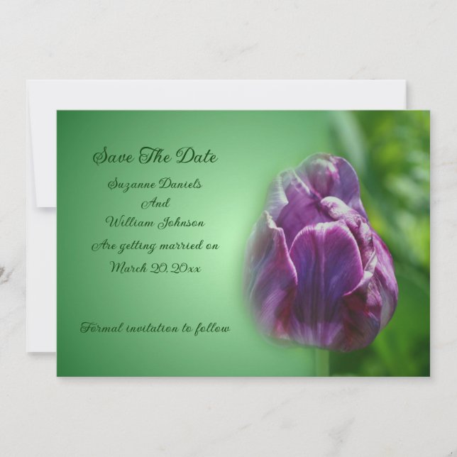 Save The Date Mariage à fleurs de tulipe violet (Devant)
