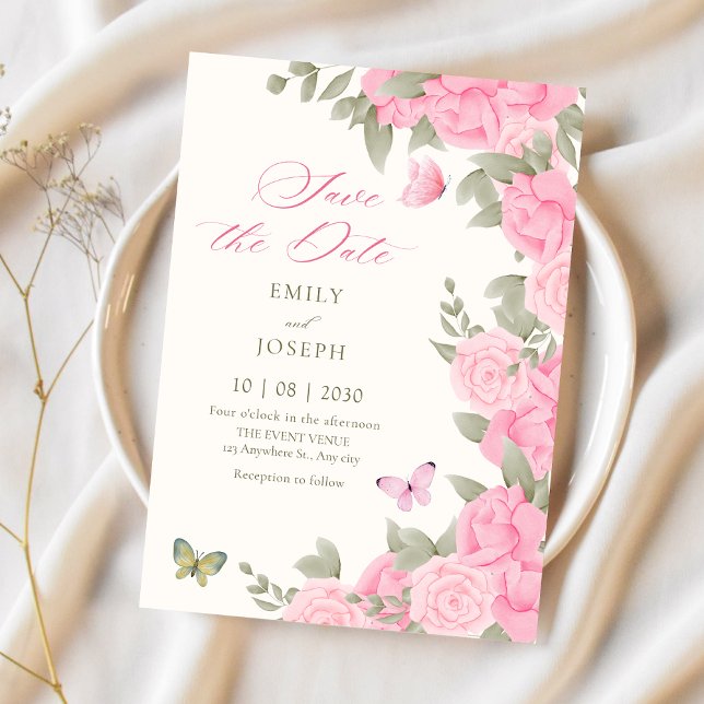 Save The Date Mariage à fleurs roses (Créateur téléchargé)
