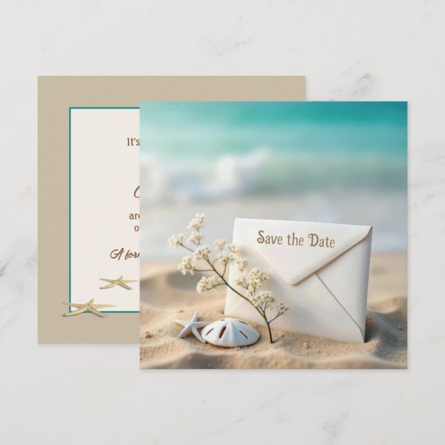 Save The Date Mariage à la date de sauvegarde dans le sable de l (Devant / Derrière)