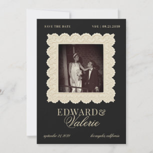 Save The Date Mariage à la Dentelle de Photo de 2 Vieux Argent d