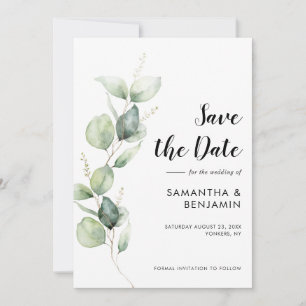 Save The Date Mariage à la gouache avec verdure d'eucalyptus