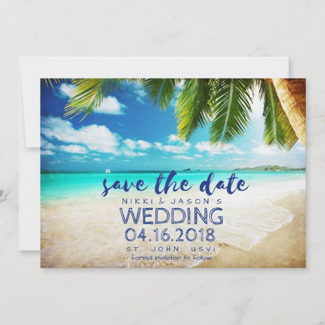 Save The Date Mariage à la Plage St. John, USVI Enregistrez la D (Devant)