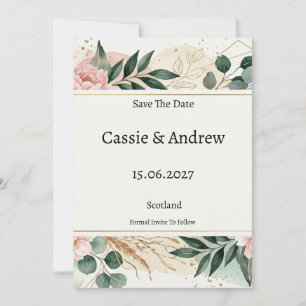 Save The Date Mariage à la végétation rose