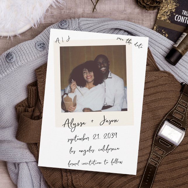 Save The Date Mariage à l'Ancienne avec Photo Instantanée et Mon (Créateur téléchargé)