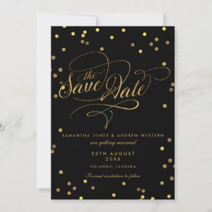 Save The Date Mariage à l'Écriture Élégante Or Confetti Économis