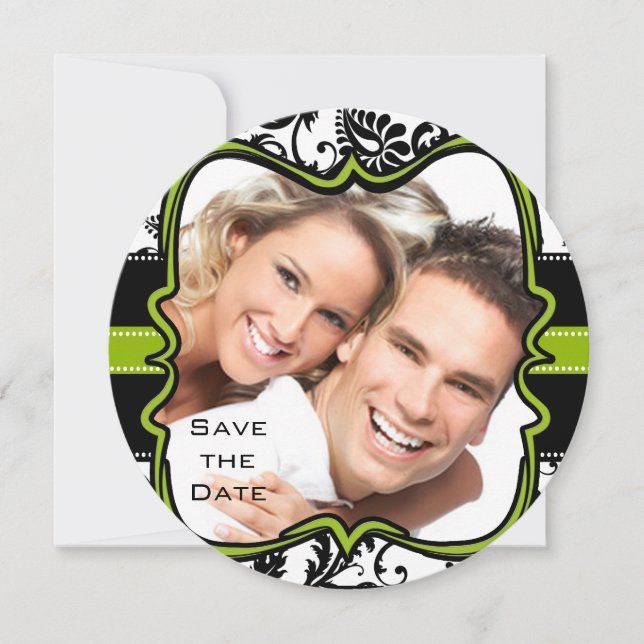 Save The Date Mariage à motifs de damas en vert pomme Enregistre (Devant)
