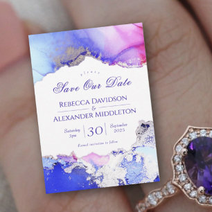 Save The Date Mariage Abstrait d'argent rose violet