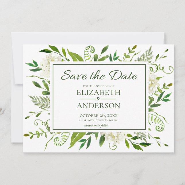 Save The Date Mariage aquarelle aux hortensias blancs (Devant)
