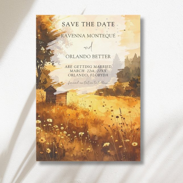 Save The Date Mariage aquarelle de la grange rustique d'automne (Créateur téléchargé)