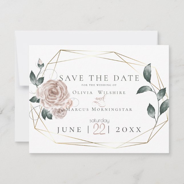 Save The Date MARIAGE | Aquarelle Dusty Rose rose pâle (Devant)
