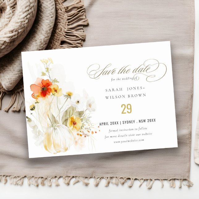 Save The Date Mariage aquarelle élégant automne fleur sauvage ci (Créateur téléchargé)