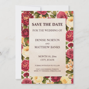 Save The Date Mariage aquarelle florale Bourgogne rose pivoine