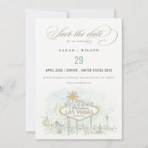 Save The Date Mariage aquarelle paysage Las Vegas Nevada