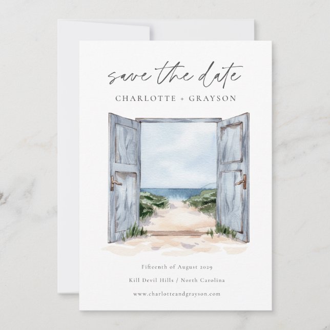 Save The Date Mariage Aquarelle Plage Océanique, Enregistrez la  (Devant)