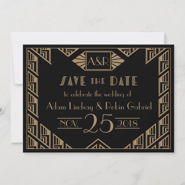 Save The Date Mariage Art Déco Élégant Enregistrer La Date (Devant)