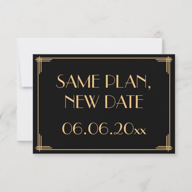 Save The Date Mariage Art Déco Gatsby Même Plan Nouvelle Date (Devant)