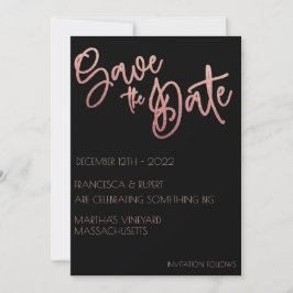 Save The Date Mariage Art Déco Rose Noire Paillettes Or
