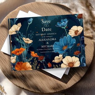 Save The Date Mariage Art nouveau bleu marine vintage